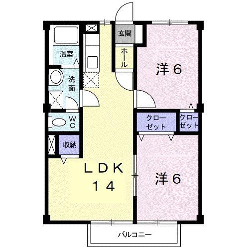 コーポサンシャイン(2LDK/2階)の間取り写真