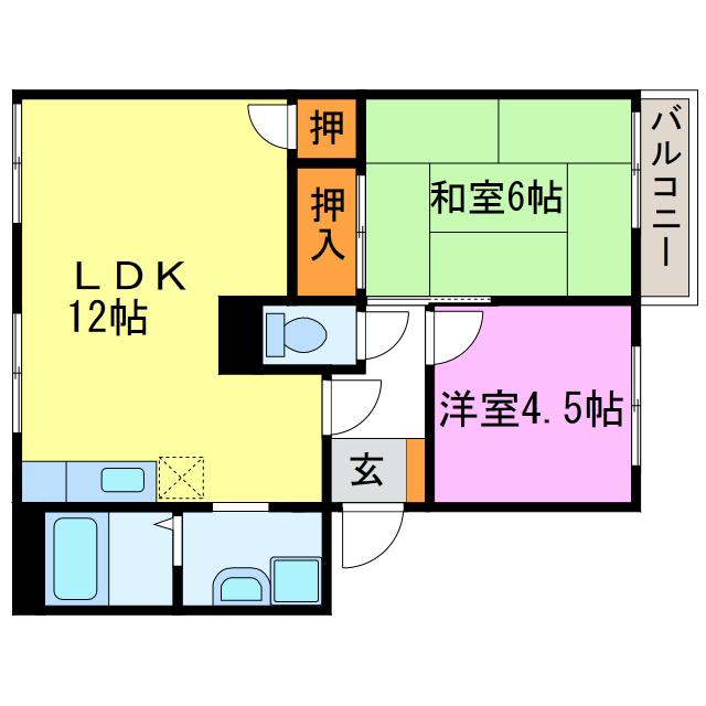 メゾンベゴワードA・B(2LDK/2階)の間取り写真