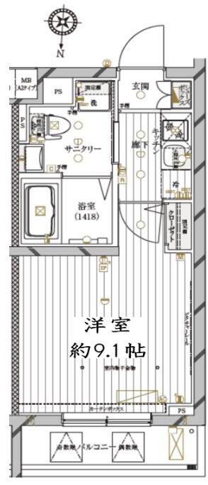 レガリス新中野アンベリール(1K/2階)の間取り写真
