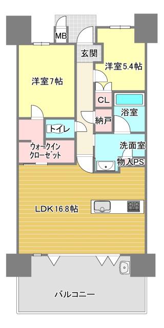 ル・シェモア利町(2LDK/1階)の間取り写真