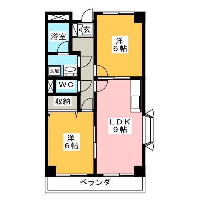 LIMPIAグランドパーク早川(2LDK/4階)の間取り写真