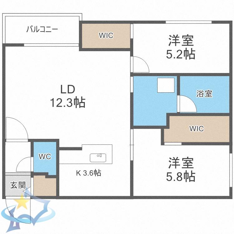 CG HOMES 南11条(2LDK/2階)の間取り写真