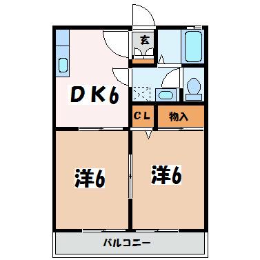 メゾンT&K B棟(2DK/2階)の間取り写真