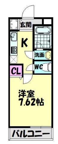 リヴェール泉大津(1K/2階)の間取り写真
