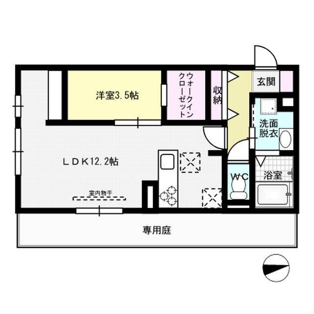 ウエストヒルズ那珂川(1LDK/1階)の間取り写真