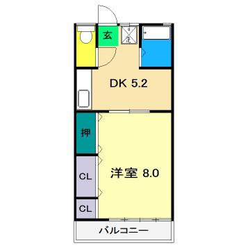 日の出マンション(1DK/3階)の間取り写真