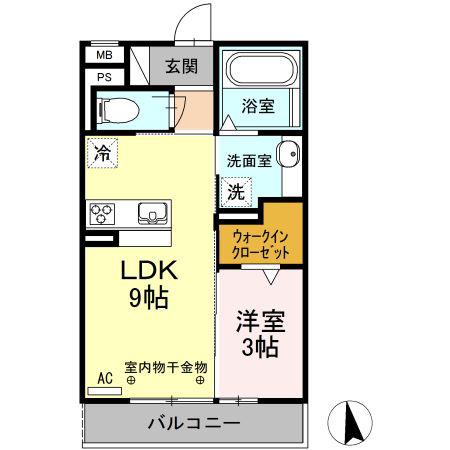 レジデンス朝日町 A棟(1LDK/3階)の間取り写真