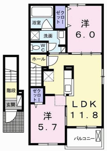 ノール・テリトワールII(2LDK/2階)の間取り写真