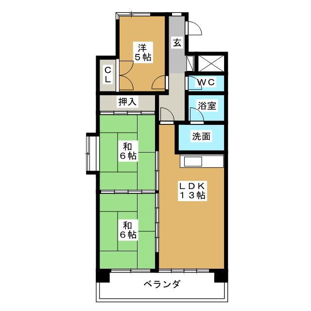 ブラッサム鵜の森(3LDK/2階)の間取り写真