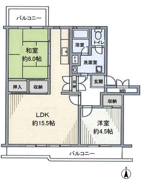 吉川駅前団地 12号棟(2LDK/5階)の間取り写真