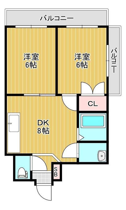 コンフォルト福田(2DK/2階)の間取り写真
