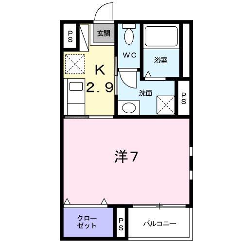 グラード・カーロ(1K/2階)の間取り写真