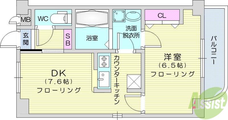 WISH BONE HILLS(1DK/4階)の間取り写真