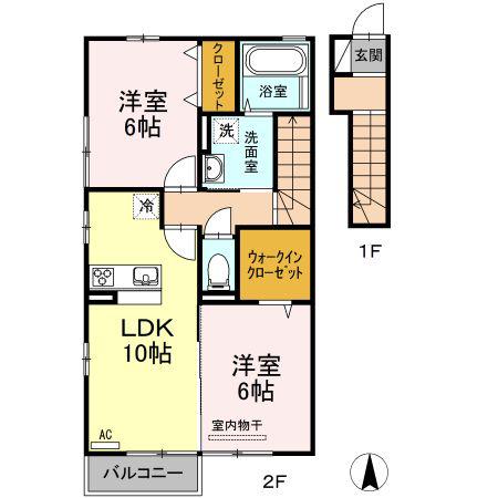 セジュール小坂 C棟(2LDK/2階)の間取り写真