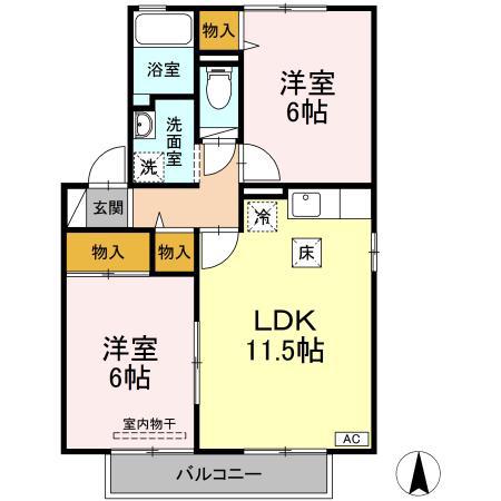グランドキャッスルGOMI E(2LDK/1階)の間取り写真