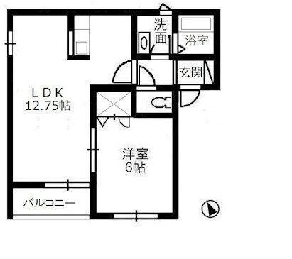 フルール上成B棟(1LDK/2階)の間取り写真