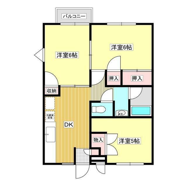 フジハイツA棟(3DK/2階)の間取り写真