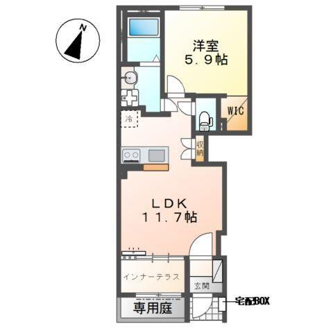 ポラリス所沢(1LDK/1階)の間取り写真