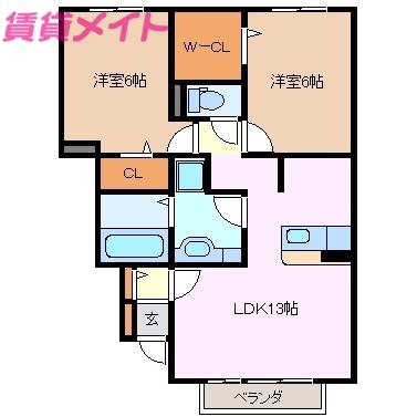 JOIE BONHEUR UN(2LDK/1階)の間取り写真