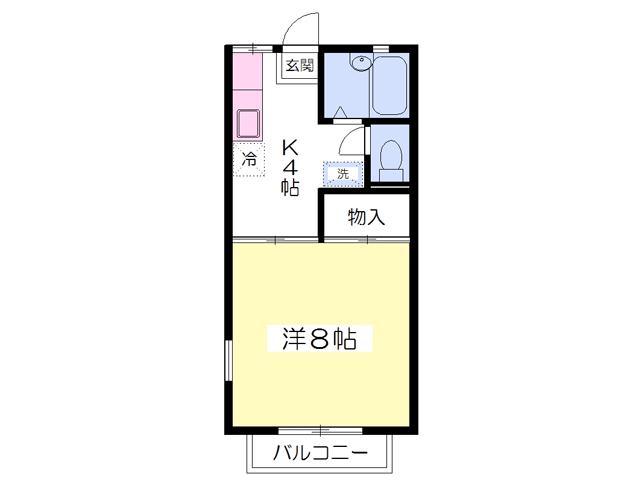 グリーンヒルズB棟(1K/2階)の間取り写真