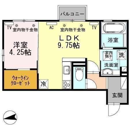REFLET(1LDK/1階)の間取り写真