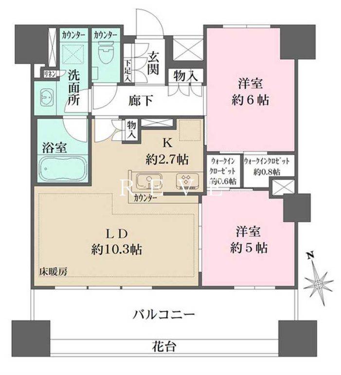 ザ・パークハウス上野(2LDK/13階)の間取り写真