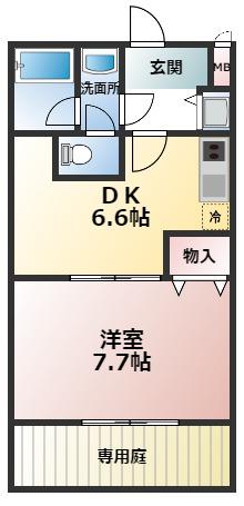 ボナール鳳南(1DK/1階)の間取り写真