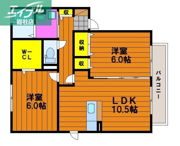 アシュランスA (2LDK/2階)の間取り写真
