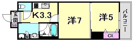 LAFFICE住吉本町(2K/2階)の間取り写真