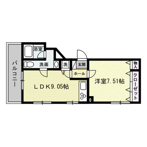 メルローズコート(1LDK/9階)の間取り写真