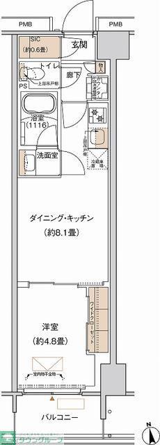 プライムネクサス大森北(1LDK/4階)の間取り写真