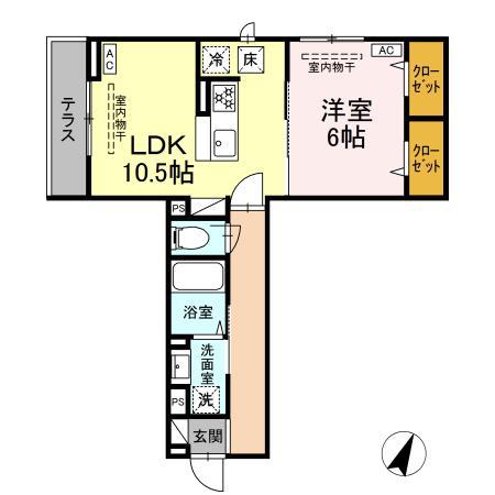シャンティ(1LDK/1階)の間取り写真