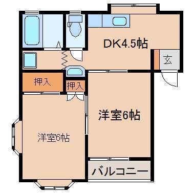 メゾンベルフォーレ I(2DK/2階)の間取り写真