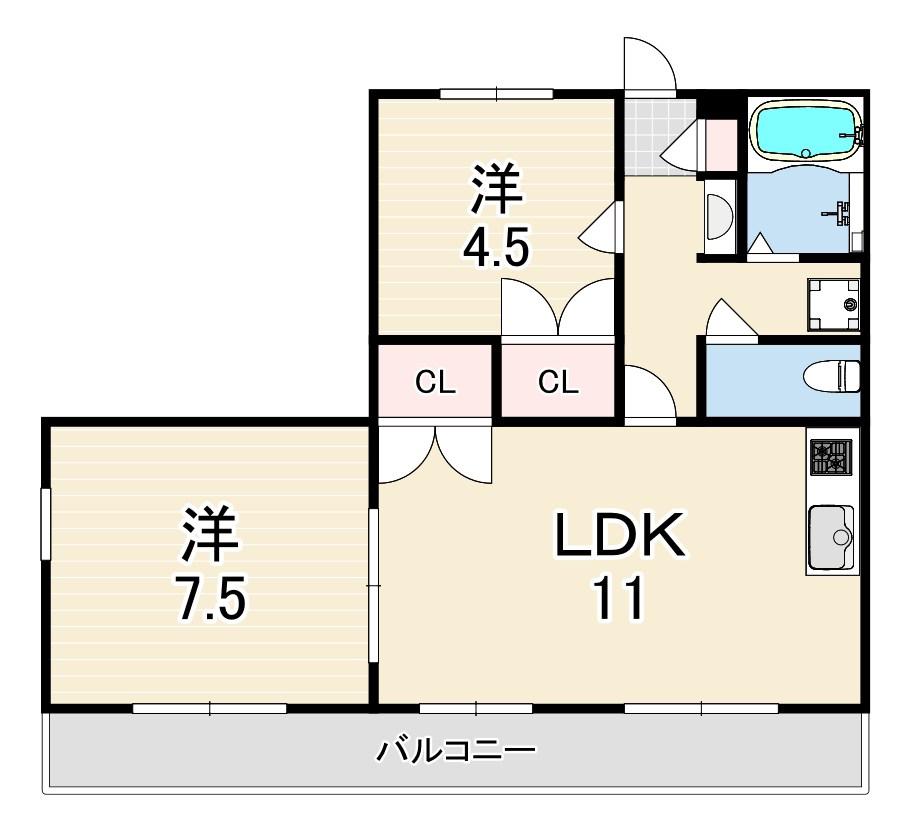 ヴィフォレストⅠ(2LDK/3階)の間取り写真