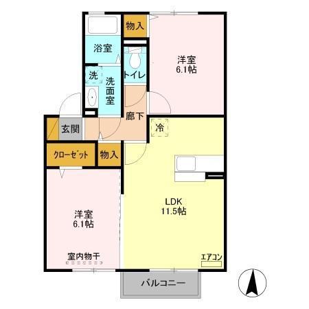 スカイブルーA(2LDK/2階)の間取り写真