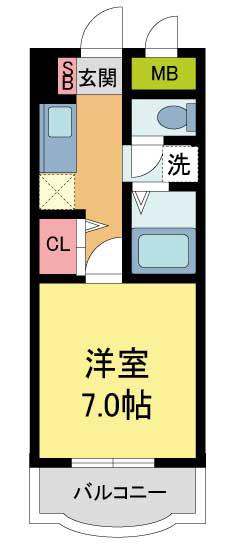 アッシュ宝塚(ワンルーム/1階)の間取り写真