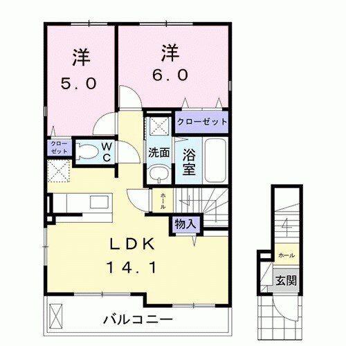 リリフローラ(2LDK/2階)の間取り写真