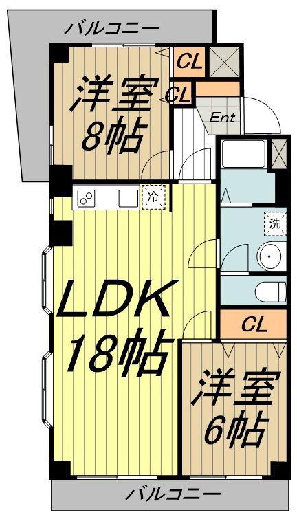 パレス三鷹(2LDK/1階)の間取り写真