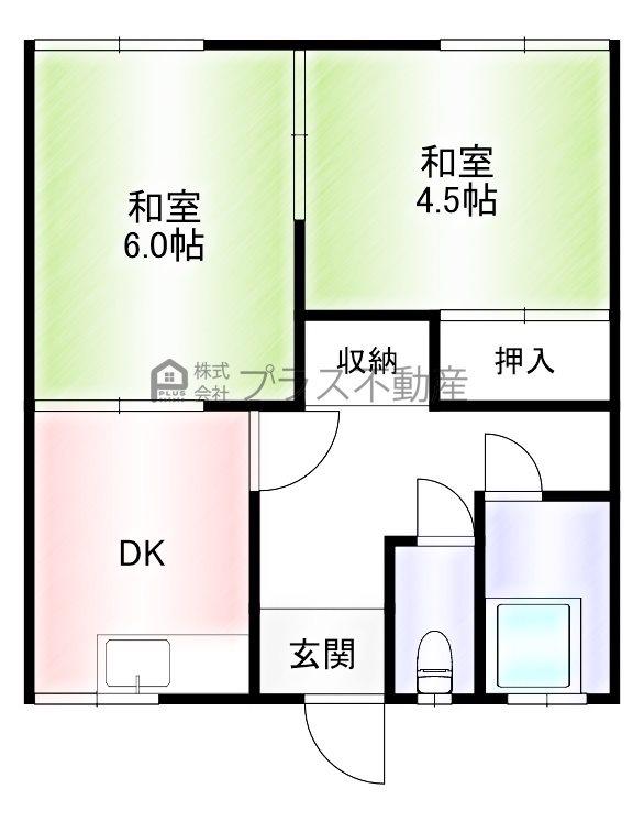 溝堀ハイツ(2DK/1階)の間取り写真