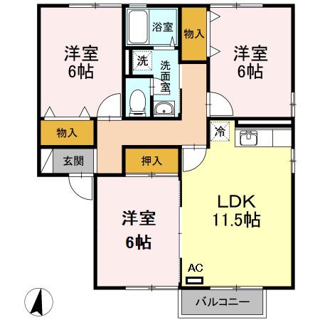 セジュール・リリーB棟(3LDK/2階)の間取り写真