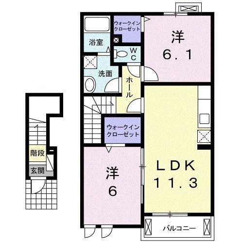 リバーウィングB(2LDK/2階)の間取り写真