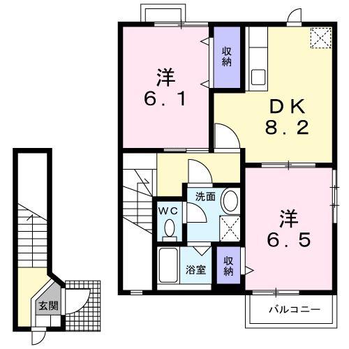 ぺアハウスヒロセ A(2DK/2階)の間取り写真
