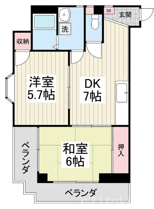 東武東上線 志木駅 徒歩14分 3階建 築36年(2DK/3階)の間取り写真