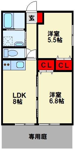 クレッシェンド黒崎公園横A棟(2LDK/1階)の間取り写真