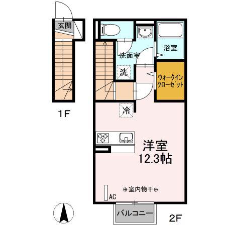 マウント・ハイツはちまん(ワンルーム/2階)の間取り写真