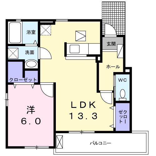 レフィナード ルーチェII(1LDK/1階)の間取り写真