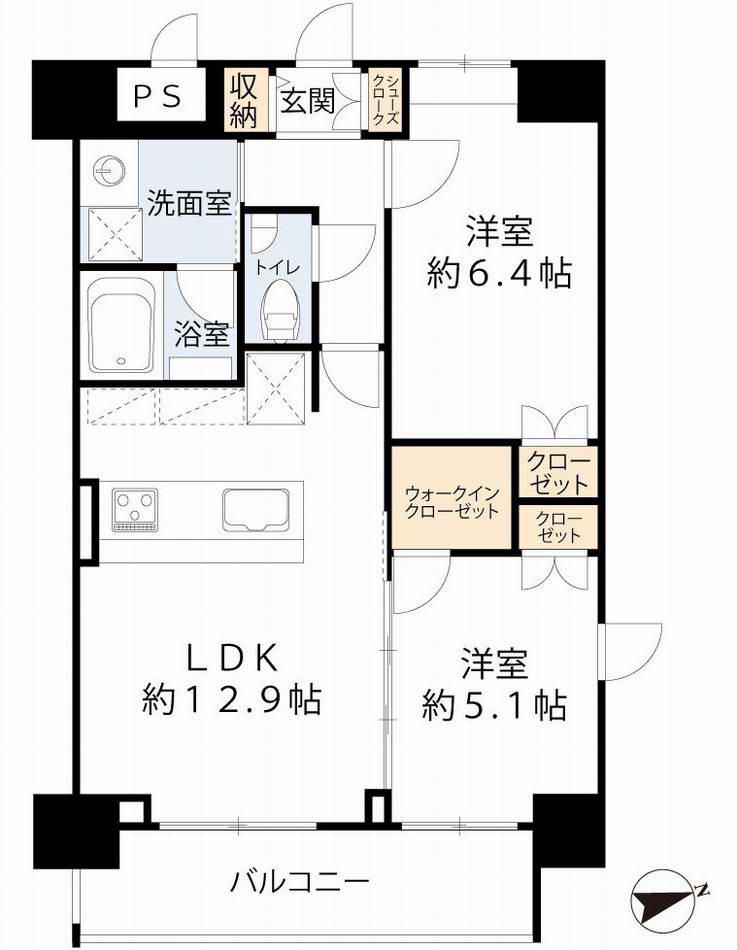 グランドレッセ今里(2LDK/7階)の間取り写真