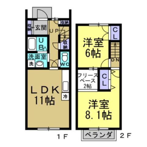 ウエストタウンファミリー(2LDK/1階)の間取り写真