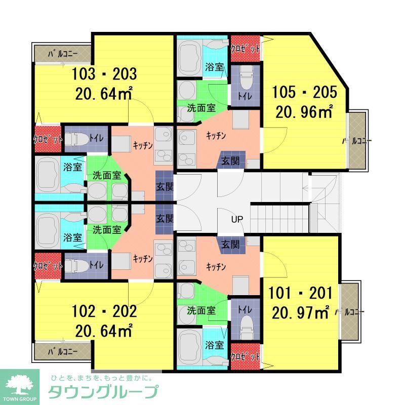 BLANC CUBE一ノ割(1K/1階)の間取り写真