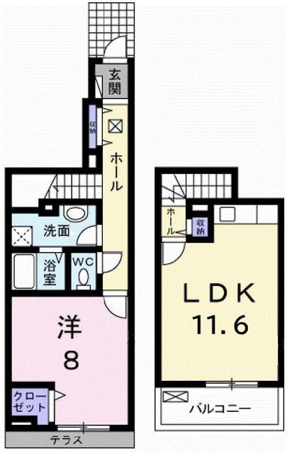 アビタシオン(1LDK/1階)の間取り写真
